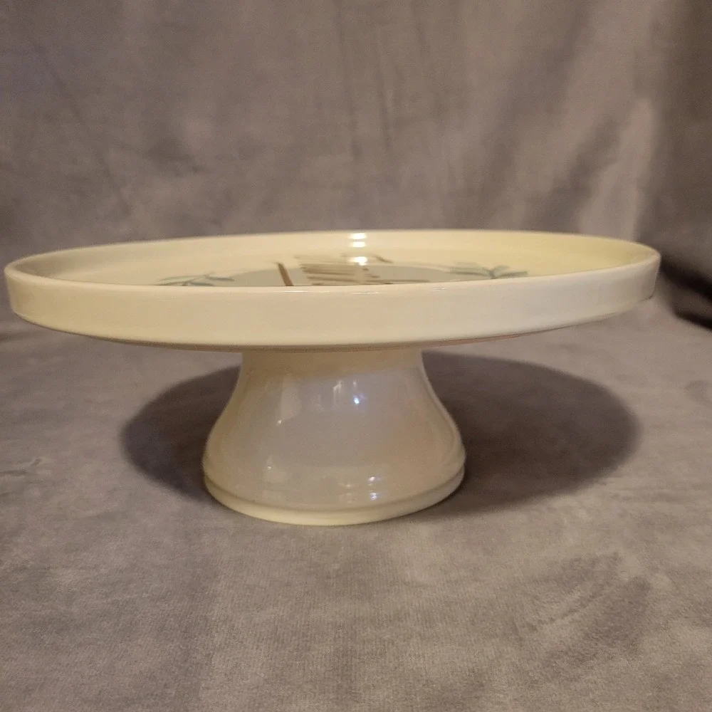 Simply Autumn Harvest Thankful Ceramic Round Cake Stand, 10.5in Cream
